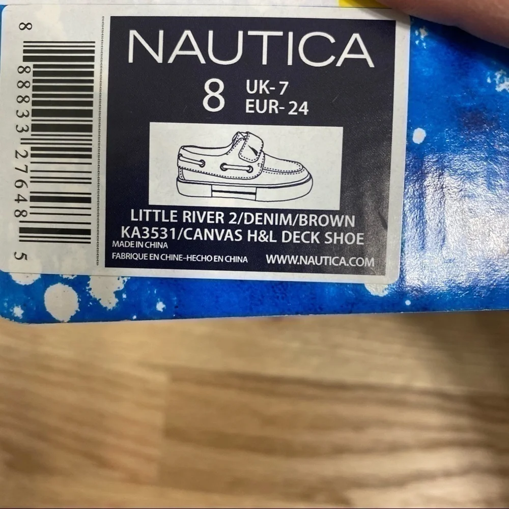 Nautica Boat Shoes Denim Blue Brown Sz 8 Kids Boys